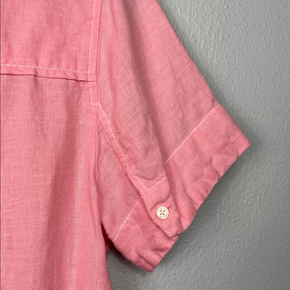 J. Crew Linen Pink Short Sleeve Popover Top Blouse Medium - Picture 6 of 7